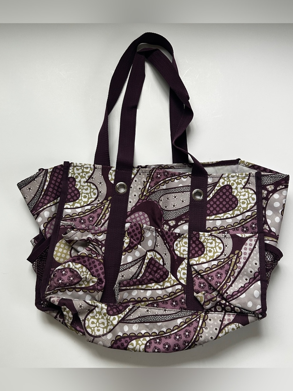 Thirty-One Purple Patchwork Paisley Organizing Utility Tote • Polyester
